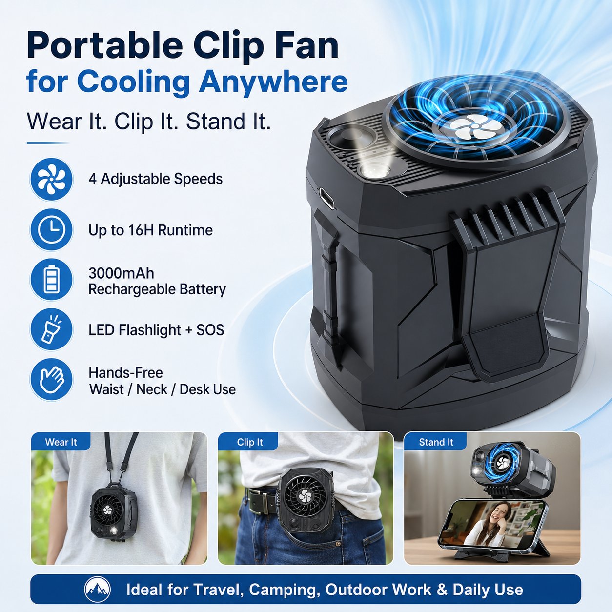 ❄️Portable Waist Fan for Outdoor Work, Camping, Hiking, DIY