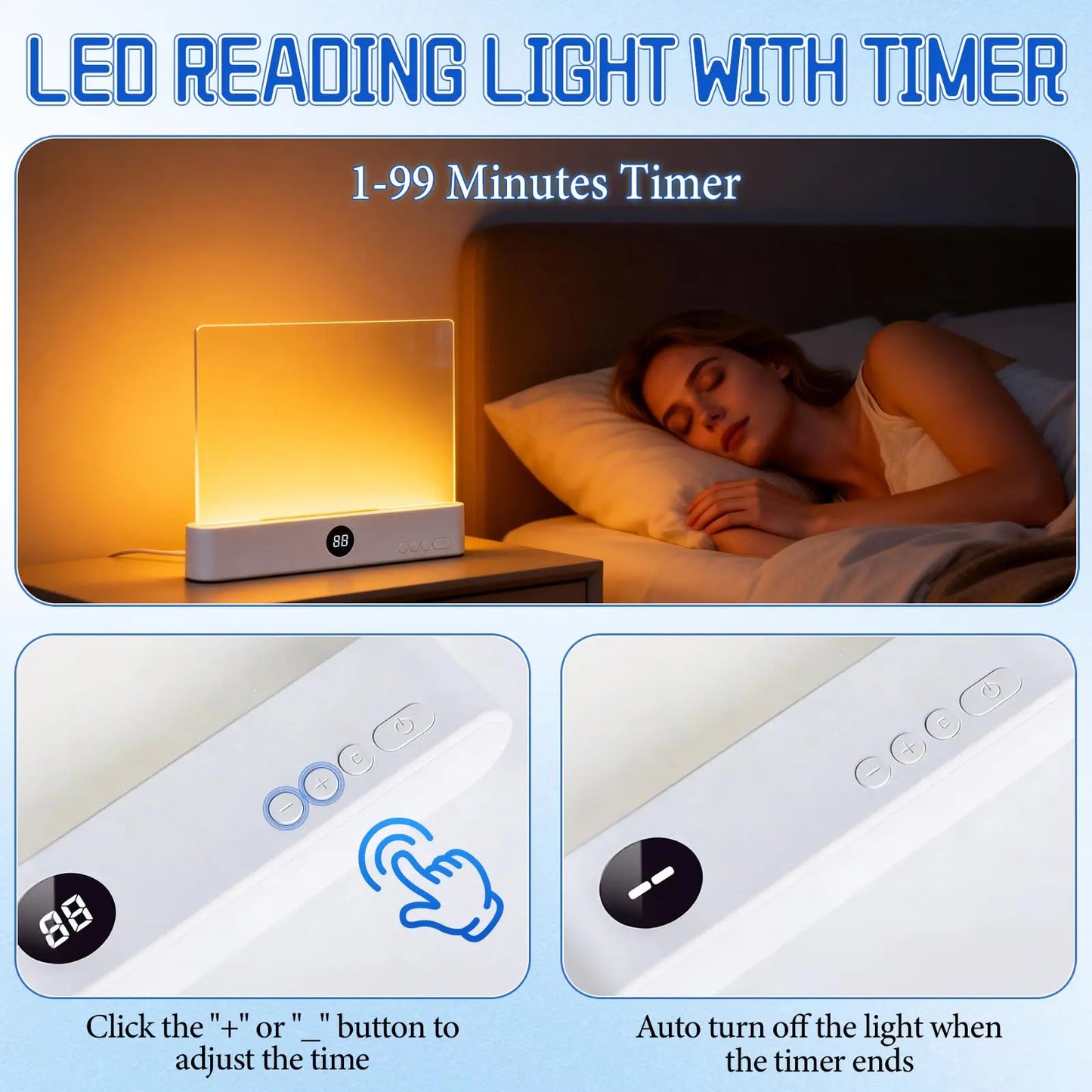 Smart LED Reading Lamp – Rechargeable, Adjustable Brightness & Timer Function, Flat Design Bedside Light for Cozy Night Reading & Unique Reader Gift