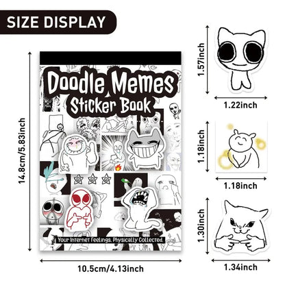 ✨Doodle Meme Sticker Book - 460 Hand Drawn Stickers for Journaling Express Your Mood & Internet Vibes