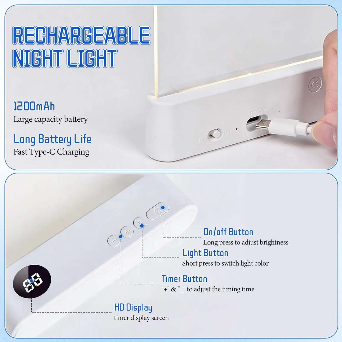 Smart LED Reading Lamp – Rechargeable, Adjustable Brightness & Timer Function, Flat Design Bedside Light for Cozy Night Reading & Unique Reader Gift