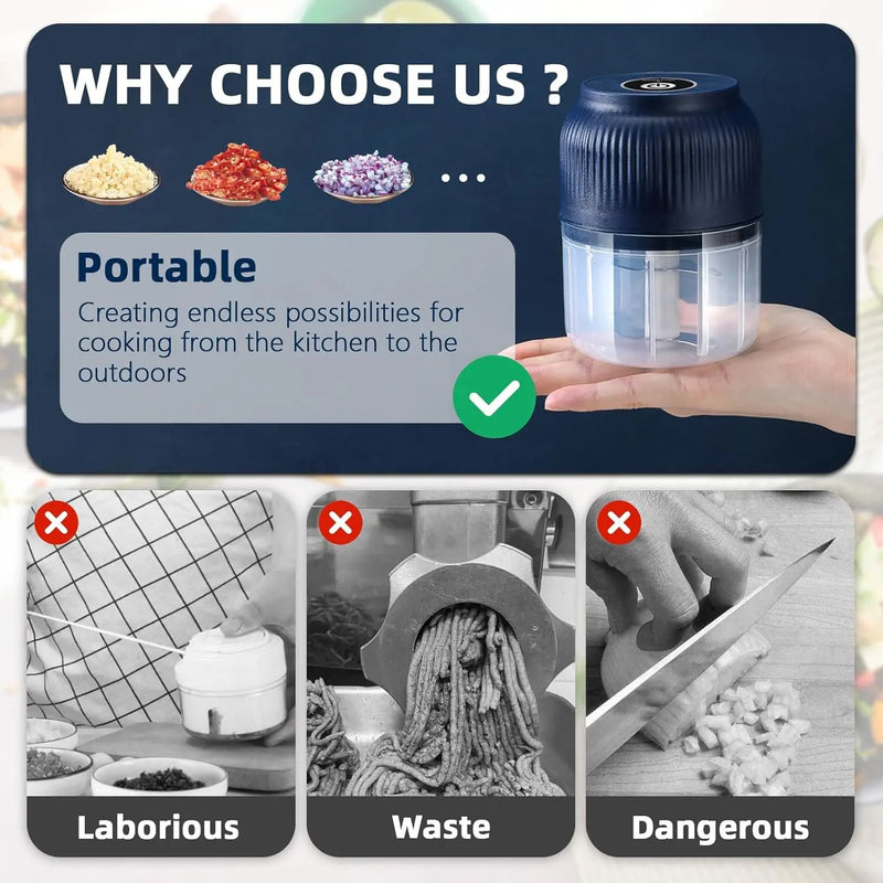 Electric Mini Food Chopper-300ml, 4-Blade Electric Processor detail view