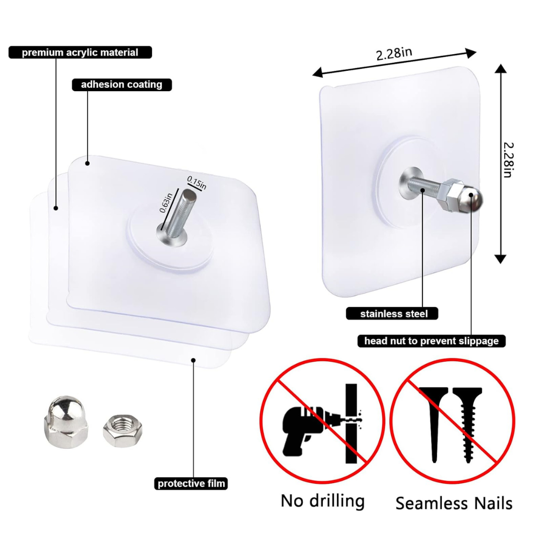 🎁Adhesive Screw Hooks - No Drill, No Damage, Holds 5kg | Wall, Tile & Glass