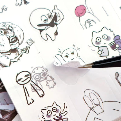 ✨Doodle Meme Sticker Book - 460 Hand Drawn Stickers for Journaling Express Your Mood & Internet Vibes