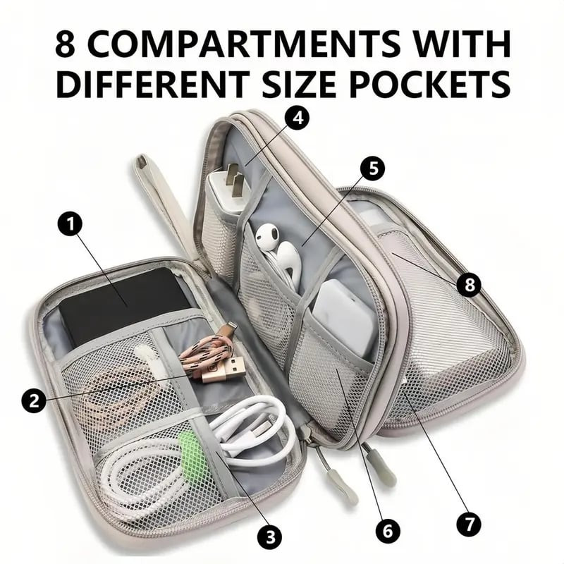 🔥Last Day Discount 49% Off🔥Travel Cable Organizer Pouch, Double Layers All-in-One Storage Bag for Cord